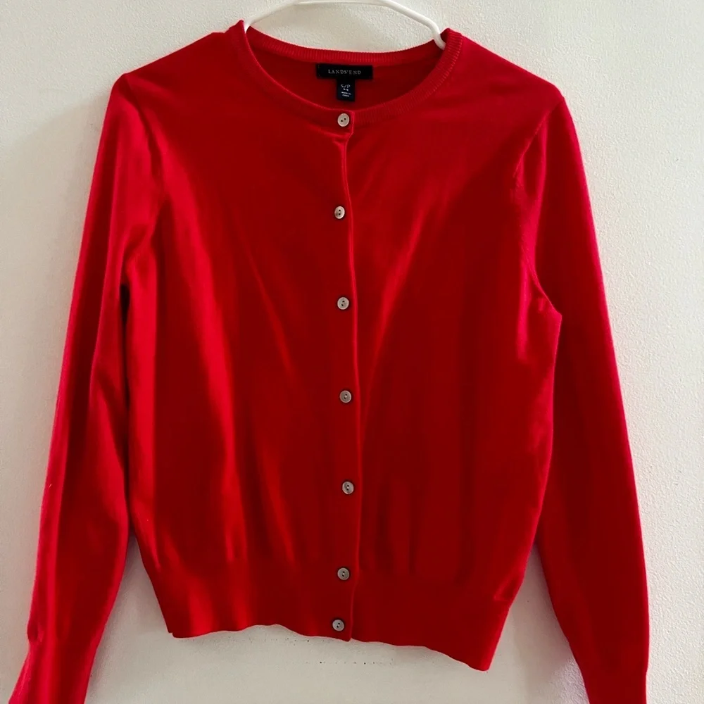 Lands’ End Cardigan, Lightweight red sweater S/P - Picture 2 of 5